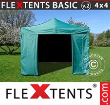 Tenda Dobrável FleXtents Basic 4x4m verde, incl. 4 paredes laterais